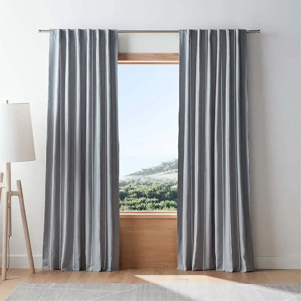 Crate&Barrel Linen Blackout Curtain Panels – Set of 2 – Mist Blue Pinstripe NWT